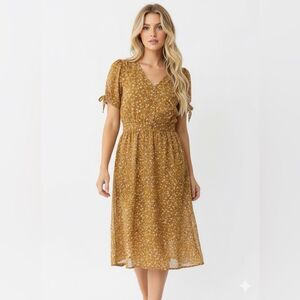 Piper & Scoot Mustard Yellow Brown Floral Midi Skirt